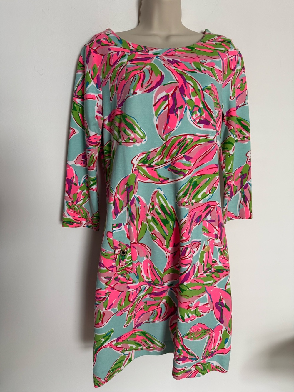 Lilly Pulitzer Womens Medium Charlene Multicolor Floral Stretch Coastal Dress